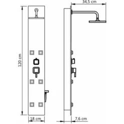 Shower Panel Unit Glass 18x42.1x120 Cm Black VidaXL -Bathroom Supplies Store 10099921 3