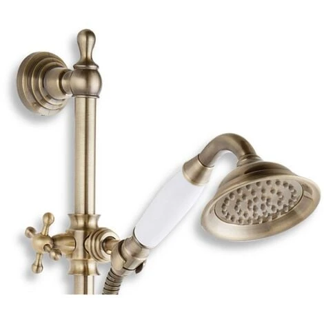 Retro Nostalgia Antique Brass Metal Plastic Shower Colum Set With Sliding Head 2 Retro Nostalgia Antique Brass Metal Plastic Shower Colum Set With Sliding Head - Image 2