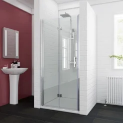 ELEGANT Bifold Shower Door 900mm Glass Shower Enclosure Reversible Folding Shower Door