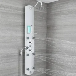 Milano Baya - Modern Exposed Aluminium Thermostatic Shower Tower Panel With Rainfall Shower Head&44 Hand Shower Handset And Body Jets - Chrome -Bathroom Supplies Store 1302744 3
