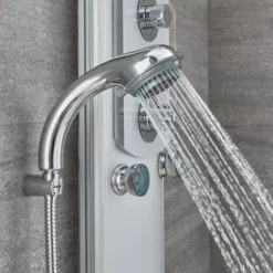 Milano Baya - Modern Exposed Aluminium Thermostatic Shower Tower Panel With Rainfall Shower Head&44 Hand Shower Handset And Body Jets - Chrome -Bathroom Supplies Store 1302744 4