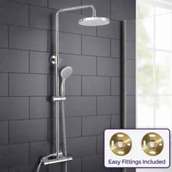 Rosa Round Thermostatic Dual Control Riser Slider Shower Handset & Easy Fittings