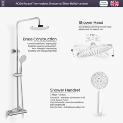 Rosa Round Thermostatic Dual Control Riser Slider Shower Handset & Easy Fittings -Bathroom Supplies Store 13069026 4