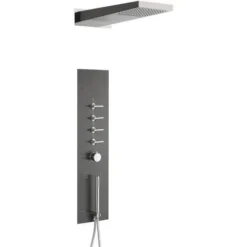 Milano Oceanie - Modern Concealed Thermostatic Shower Tower Panel With Rainfall Shower Head&44 Body Jets&44 Hand Shower Handset And Waterblade Function - Gunmetal Grey