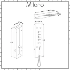 Milano Oceanie - Modern Concealed Thermostatic Shower Tower Panel With Rainfall Shower Head&44 Body Jets&44 Hand Shower Handset And Waterblade Function - Gunmetal Grey -Bathroom Supplies Store 1323561 5