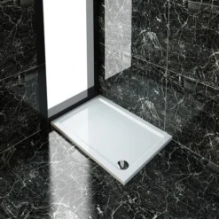ELEGANT Rectangular 1100 X 800 X 40 Mm Stone Tray For Shower Enclosure Cubicle + Waste Trap