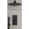 Milano Nero - Modern 2 Outlet Triple Thermostatic Mixer Shower Valve With 300mm Wall Mounted Round Rainfall Shower Head And Hand Shower Handset Kit - Black
