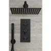 Milano Nero - Modern 2 Outlet Triple Thermostatic Mixer Shower Valve With 300mm Wall Mounted Square Rainfall Shower Head And Hand Shower Handset Kit - Black