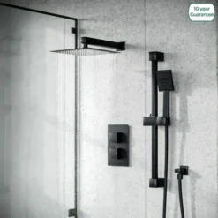 Matt Black Rainfall Shower Head With Hand Held And Thermostatic Valve Temel