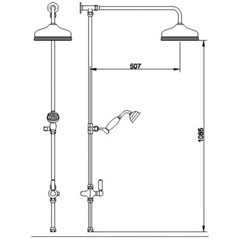 Hudson Reed Victorian Grand Shower Riser Kit With Diverter With Fixed Shower Head And Handset - Chrome 2 Hudson Reed Victorian Grand Shower Riser Kit With Diverter With Fixed Shower Head And Handset - Chrome - Image 2