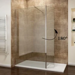 ELEGANT Walk In Shower Enclosure Wetroom Shower Glass Panel With 300mm Flipper Panel 760mm