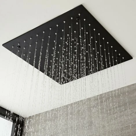 Milano Nero - Modern Black Concealed Twin Diverter Thermostatic Mixer Shower Valve With 400mm Square Ceiling Mounted Recessed Rainfall Shower Head And Hand Shower Handset Kit 3 Milano Nero - Modern Black Concealed Twin Diverter Thermostatic Mixer Shower Valve With 400mm Square Ceiling Mounted Recessed Rainfall Shower Head And Hand Shower Handset Kit - Image 3