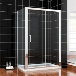 ELEGANT Sliding Shower Enclosure 6mm Glass Shower Cubicle With 1200x800mm Stone Tray And Waste + Side Panel + Riser Kit