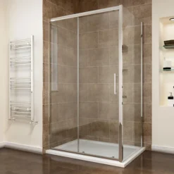ELEGANT 1000 X 800mm Sliding Shower Enclosure 8mm Easy Clean Glass Shower Cubicle Door With Shower Tray + Side Panel