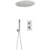 Milano Mirage - Modern 2 Outlet Twin Diverter Thermostatic Mixer Shower Valve With Ceiling Mounted 400mm Round Recessed Rainfall Shower Head And Hand Shower Handset Kit - Chrome