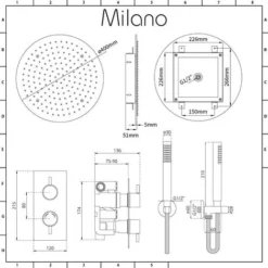Milano Mirage - Modern 2 Outlet Twin Diverter Thermostatic Mixer Shower Valve With Ceiling Mounted 400mm Round Recessed Rainfall Shower Head And Hand Shower Handset Kit - Chrome -Bathroom Supplies Store 16594513 5