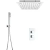 Milano Arvo - Modern 2 Outlet Twin Diverter Thermostatic Mixer Shower Valve With 400mm Ceiling Mounted Square Recessed Rainfall Shower Head And Hand Shower Handset Kit - Chrome