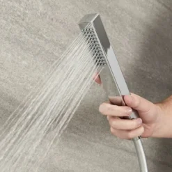 Milano Arvo - Modern 2 Outlet Twin Diverter Thermostatic Mixer Shower Valve With 400mm Ceiling Mounted Square Recessed Rainfall Shower Head And Hand Shower Handset Kit - Chrome -Bathroom Supplies Store 16594526 3