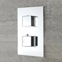 Milano Arvo - Modern 2 Outlet Twin Diverter Thermostatic Mixer Shower Valve With 400mm Ceiling Mounted Square Recessed Rainfall Shower Head And Hand Shower Handset Kit - Chrome -Bathroom Supplies Store 16594526 4