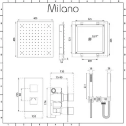 Milano Arvo - Modern 2 Outlet Twin Diverter Thermostatic Mixer Shower Valve With 400mm Ceiling Mounted Square Recessed Rainfall Shower Head And Hand Shower Handset Kit - Chrome -Bathroom Supplies Store 16594526 5