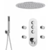 Milano Orta - Modern Three Outlet Push Button Thermostatic Shower Mixer Valve With 400mm Ceiling Mounted Round Rainfall Shower Head&44 Hand Shower Handset Kit And Body Jets - Chrome
