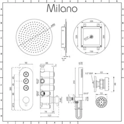 Milano Orta - Modern Three Outlet Push Button Thermostatic Shower Mixer Valve With 400mm Ceiling Mounted Round Rainfall Shower Head&44 Hand Shower Handset Kit And Body Jets - Chrome -Bathroom Supplies Store 16594555 5