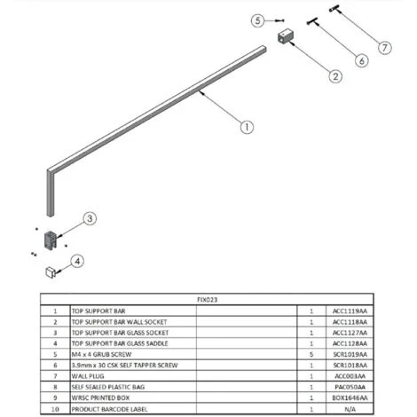 Hudson Reed Chrome 1000mm Square Shower Screen Support Bar - FIX023 2 Hudson Reed Chrome 1000mm Square Shower Screen Support Bar - FIX023 - Image 2
