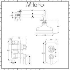 Milano Elizabeth - Traditional Twin Thermostatic Mixer Shower Valve With Round Fixed Rainfall Shower Head And Wall Mounted Shower Arm - Oil Rubbed Bronze -Bathroom Supplies Store 17034813 5