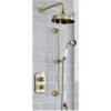Milano Elizabeth - Traditional 2 Outlet Twin Diverter Thermostatic Mixer Shower Valve With Round Rainfall Shower Head And Riser Rail Kit - Brushed Gold