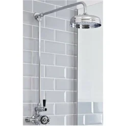 Milano Elizabeth - Traditional Grand Rigid Riser With 1 Outlet Twin Exposed Thermostatic Mixer Shower Valve And Round Rainfall Shower Head - Chrome & Black