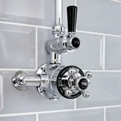 Milano Elizabeth - Traditional Grand Rigid Riser With 1 Outlet Twin Exposed Thermostatic Mixer Shower Valve And Round Rainfall Shower Head - Chrome & Black -Bathroom Supplies Store 17034833 3