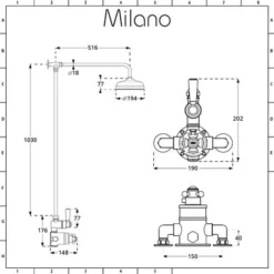 Milano Elizabeth - Traditional Grand Rigid Riser With 1 Outlet Twin Exposed Thermostatic Mixer Shower Valve And Round Rainfall Shower Head - Chrome & Black -Bathroom Supplies Store 17034833 5