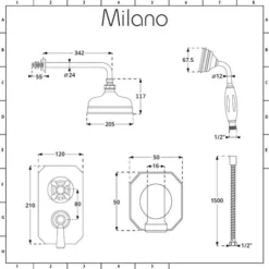 Milano Elizabeth - Traditional 2 Outlet Twin Diverter Thermostatic Mixer Shower Valve With Hand Shower Handset And Round Rainfall Shower Head - Brushed Gold -Bathroom Supplies Store 17034838 5