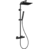 Square Rainfall Black Brass Shower Column Wallmounted Thermostatic Mixer