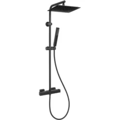 Square Rainfall Black Brass Shower Column Wallmounted Thermostatic Mixer