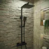 Solar Matt Black Exposed Bar Shower Mixer Kit - Thermostatic Square