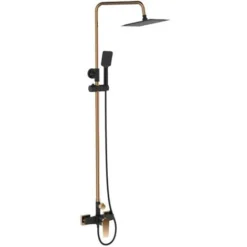 Black/Rose Gold Brass Bathroom Shower Column Set Handshower Square Rainfall