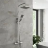 Thermostatic Mixer Shower Set Square Chrome Twin Head Exposed