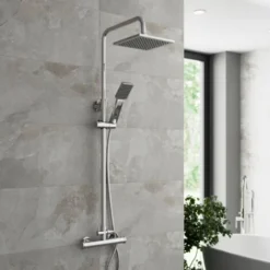 Thermostatic Mixer Shower Set Square Chrome Twin Head Exposed