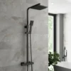 Bathroom Thermostatic Mixer Shower Set Square Black Twin Head Exposed Valve