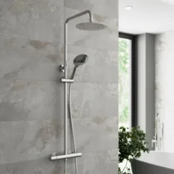 Merano Thermostatic Twin Head Mixer Shower Set Round Bar Chrome Exposed Valve