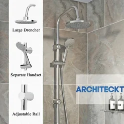 Round Shower Riser Kit Chrome Dual Shower Heads Adjustable Overhead Bathroom -Bathroom Supplies Store 20180295 4