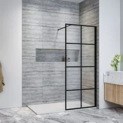 ELEGANT Walk In Shower Door Wet Room Reversible Shower Screen Panel 8mm Safety Glass Matte Black Walkin Shower Door 700mm
