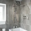 Modern Shower Mixer With Waterfall Tap Kit Riser Rail Hose Chrome Twin Heads