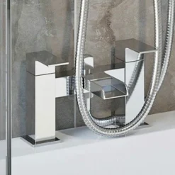 Modern Shower Mixer With Waterfall Tap Kit Riser Rail Hose Chrome Twin Heads -Bathroom Supplies Store 23636665 4