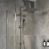 Bathroom Shower Kit Adjust Riser Rail Hose Twin Shower Heads Chrome Square Set