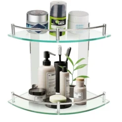 Livingandhome 2 Tier Glass Corner Floating Storage Shelf Bathroom Shower Organizer -Bathroom Supplies Store 23694517 3