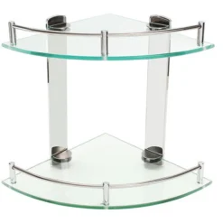 Livingandhome 2 Tier Glass Corner Floating Storage Shelf Bathroom Shower Organizer -Bathroom Supplies Store 23694517 4