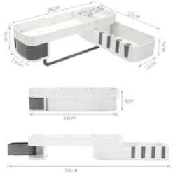 Livingandhome Wall Mounted Bathroom Corner Rack Shower Shampoo Storage Holder, White And Grey -Bathroom Supplies Store 23694709 5