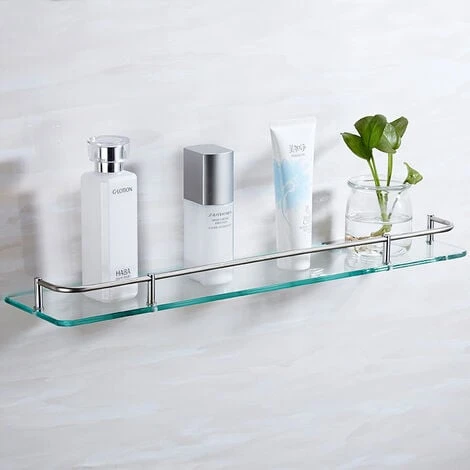 Livingandhome 40CM Wall Mounted Glass Shower Storage Caddy For Bathroom 1 Livingandhome 40CM Wall Mounted Glass Shower Storage Caddy For Bathroom